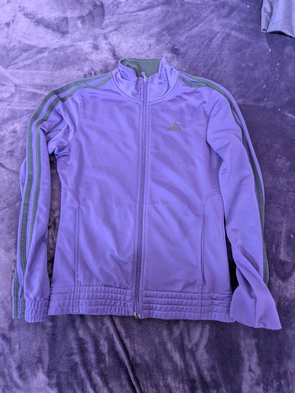 adidas Purple Track Jacket Warmup Workout,  Black Stripes, XS